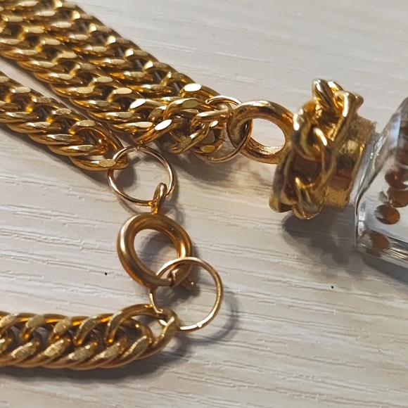 Perfume Bottle Clear Acrylic Rhinestone Heart Necklace Ice Cube Shape Vintage - Picture 4 of 8